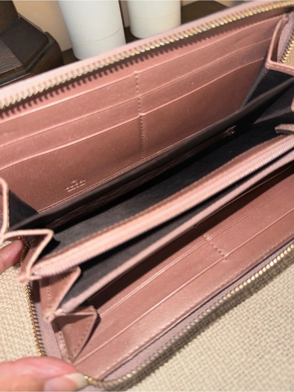 Gucci Embossed Logo Zip-Around Wallet in Taupe/Pink Shade - Picture 6 of 10